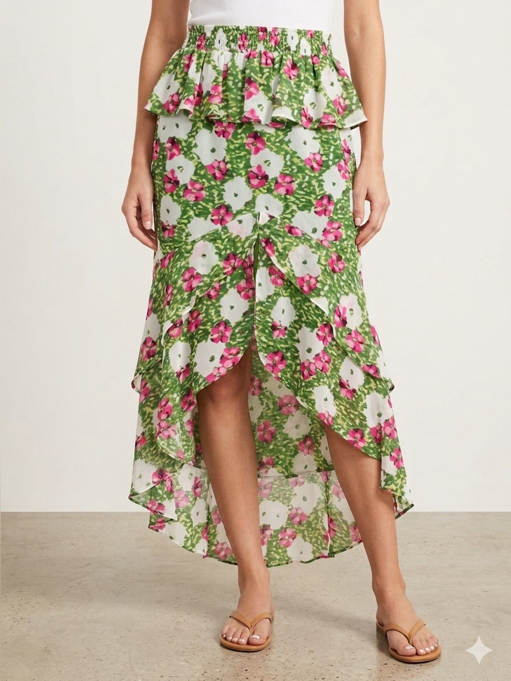 NWT Bar lll Helena in Full Bloom Floral High-Low Ruffle Skirt